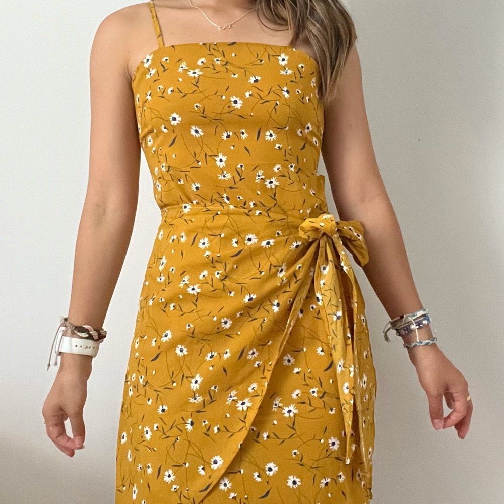 Yellow Tie Waist Open Back Dress